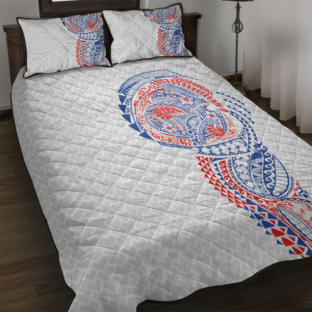 Hawaiian Traditional Tattoos Quilt Bed Set Kakau Tribal Tropical Plant Motif Hawaii Flag Color Inspired