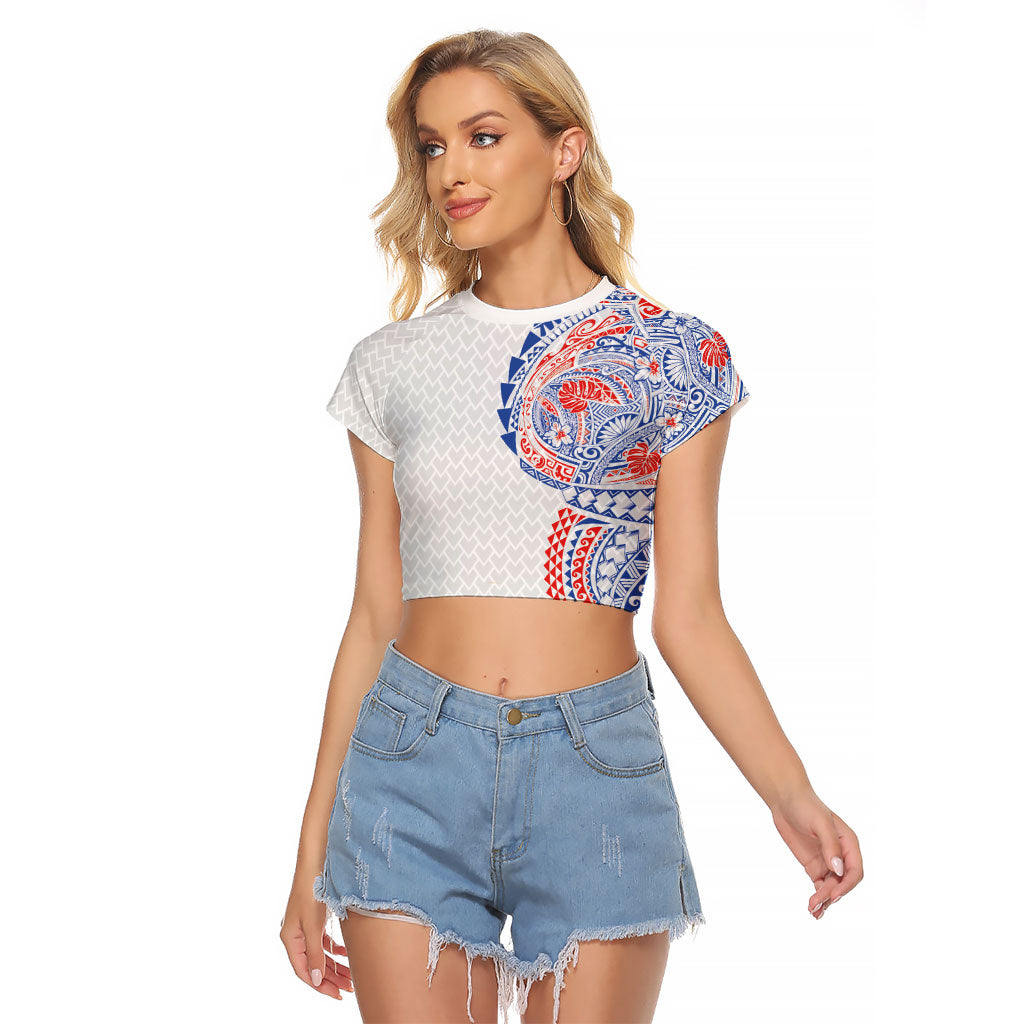 Hawaiian Traditional Tattoos Raglan Cropped T Shirt Kakau Tribal Tropical Plant Motif Hawaii Flag Color Inspired