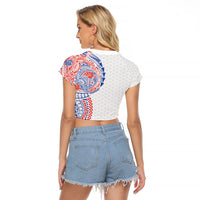 Hawaiian Traditional Tattoos Raglan Cropped T Shirt Kakau Tribal Tropical Plant Motif Hawaii Flag Color Inspired