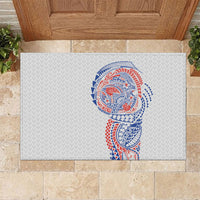 Hawaiian Traditional Tattoos Rubber Doormat Kakau Tribal Tropical Plant Motif Hawaii Flag Color Inspired