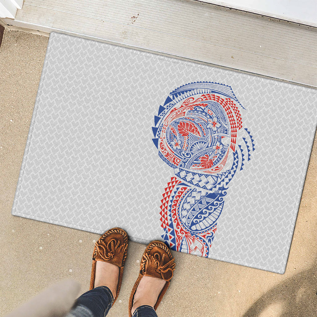 Hawaiian Traditional Tattoos Rubber Doormat Kakau Tribal Tropical Plant Motif Hawaii Flag Color Inspired