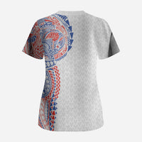 Hawaiian Traditional Tattoos Scrub Top Kakau Tribal Tropical Plant Motif Hawaii Flag Color Inspired