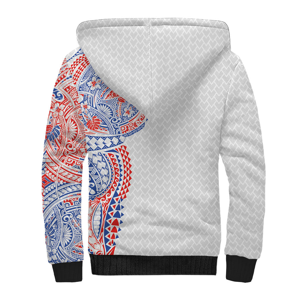 Hawaiian Traditional Tattoos Sherpa Hoodie Kakau Tribal Tropical Plant Motif Hawaii Flag Color Inspired