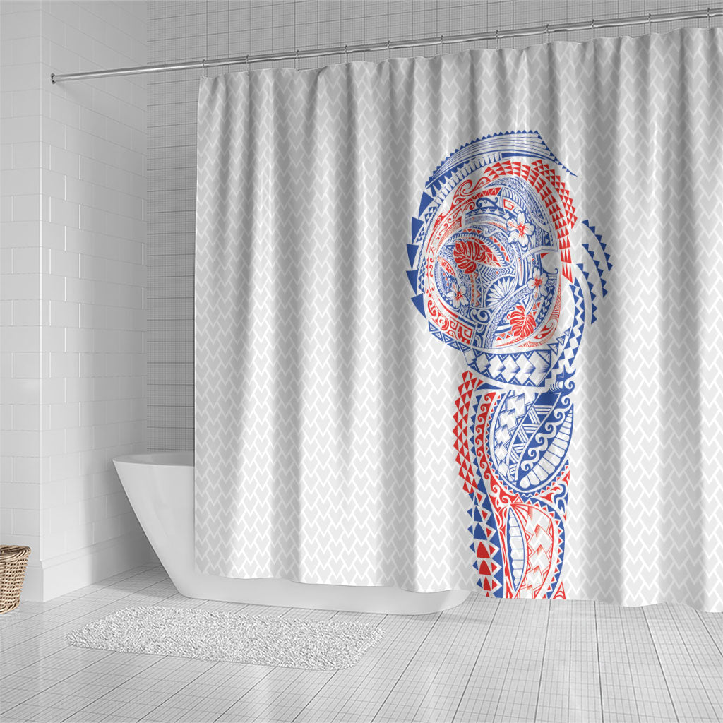 Hawaiian Traditional Tattoos Shower Curtain Kakau Tribal Tropical Plant Motif Hawaii Flag Color Inspired