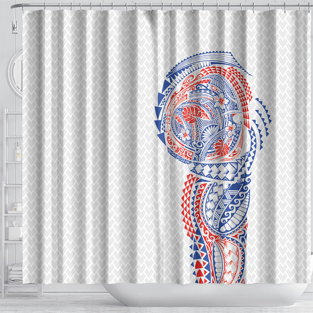Hawaiian Traditional Tattoos Shower Curtain Kakau Tribal Tropical Plant Motif Hawaii Flag Color Inspired
