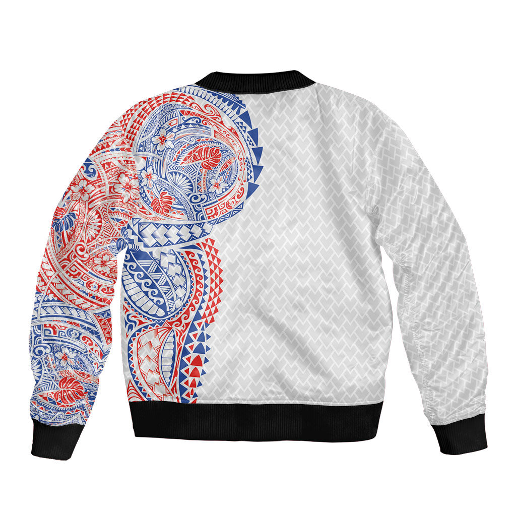 Hawaiian Traditional Tattoos Sleeve Zip Bomber Jacket Kakau Tribal Tropical Plant Motif Hawaii Flag Color Inspired