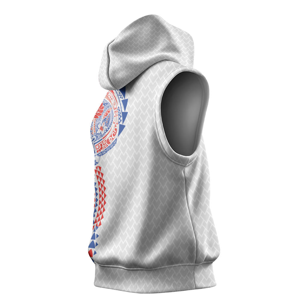Hawaiian Traditional Tattoos Sleeveless Hoodie Kakau Tribal Tropical Plant Motif Hawaii Flag Color Inspired
