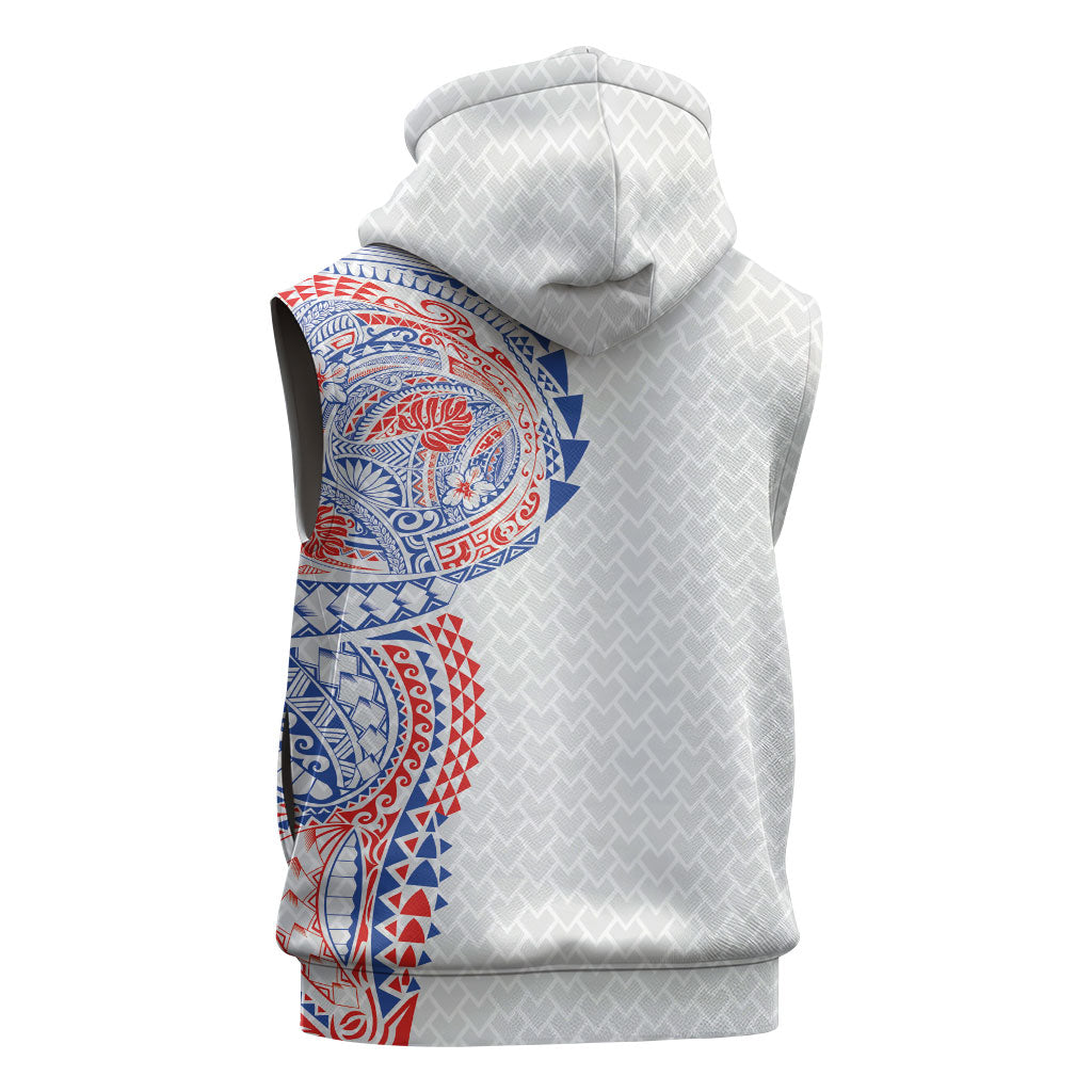 Hawaiian Traditional Tattoos Sleeveless Zip Hoodie Kakau Tribal Tropical Plant Motif Hawaii Flag Color Inspired