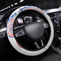 Hawaiian Traditional Tattoos Steering Wheel Cover Kakau Tribal Tropical Plant Motif Hawaii Flag Color Inspired