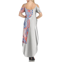 Hawaiian Traditional Tattoos Summer Maxi Dress Kakau Tribal Tropical Plant Motif Hawaii Flag Color Inspired