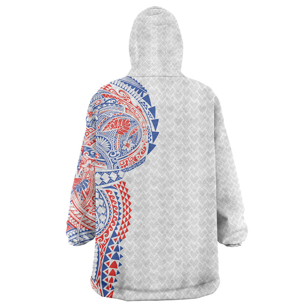 Hawaiian Traditional Tattoos Wearable Blanket Hoodie Kakau Tribal Tropical Plant Motif Hawaii Flag Color Inspired