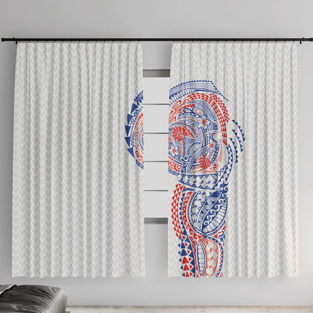 Hawaiian Traditional Tattoos Window Curtain Kakau Tribal Tropical Plant Motif Hawaii Flag Color Inspired