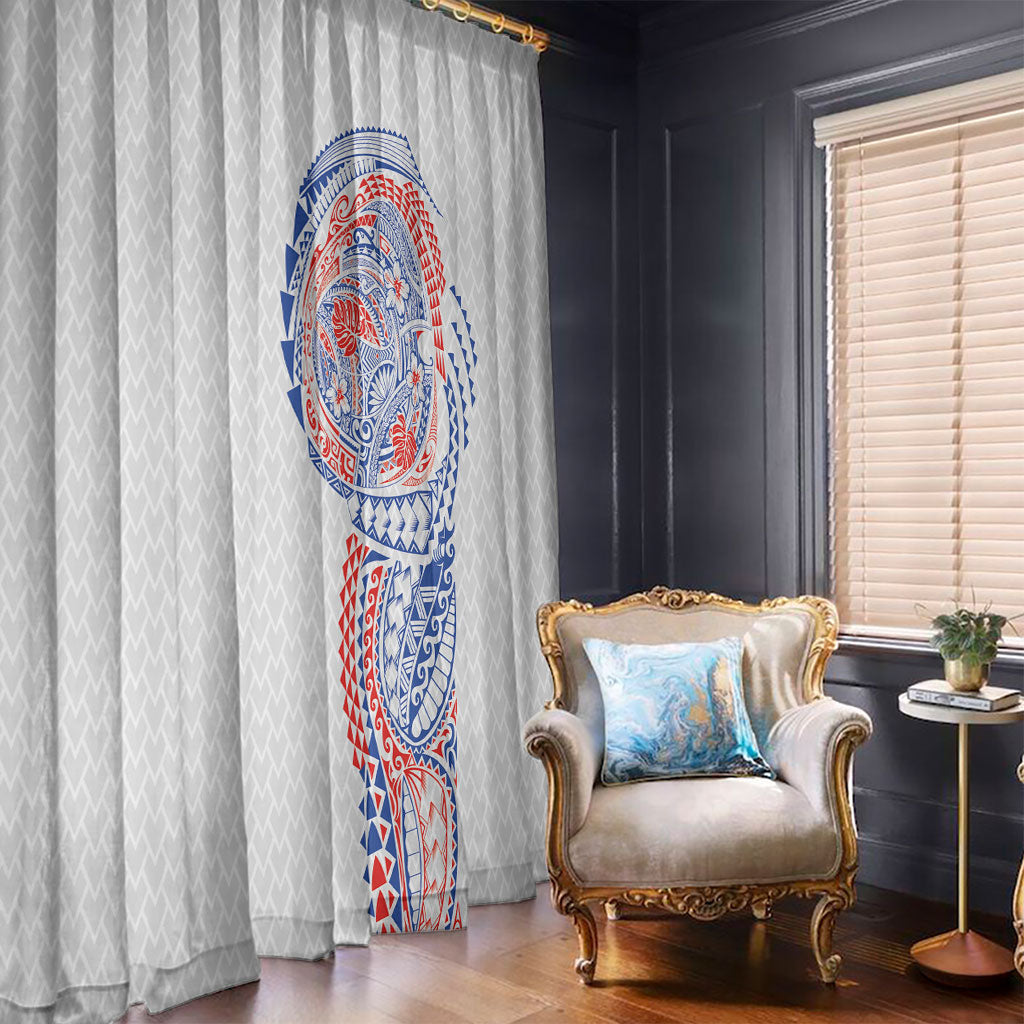 Hawaiian Traditional Tattoos Window Curtain Kakau Tribal Tropical Plant Motif Hawaii Flag Color Inspired