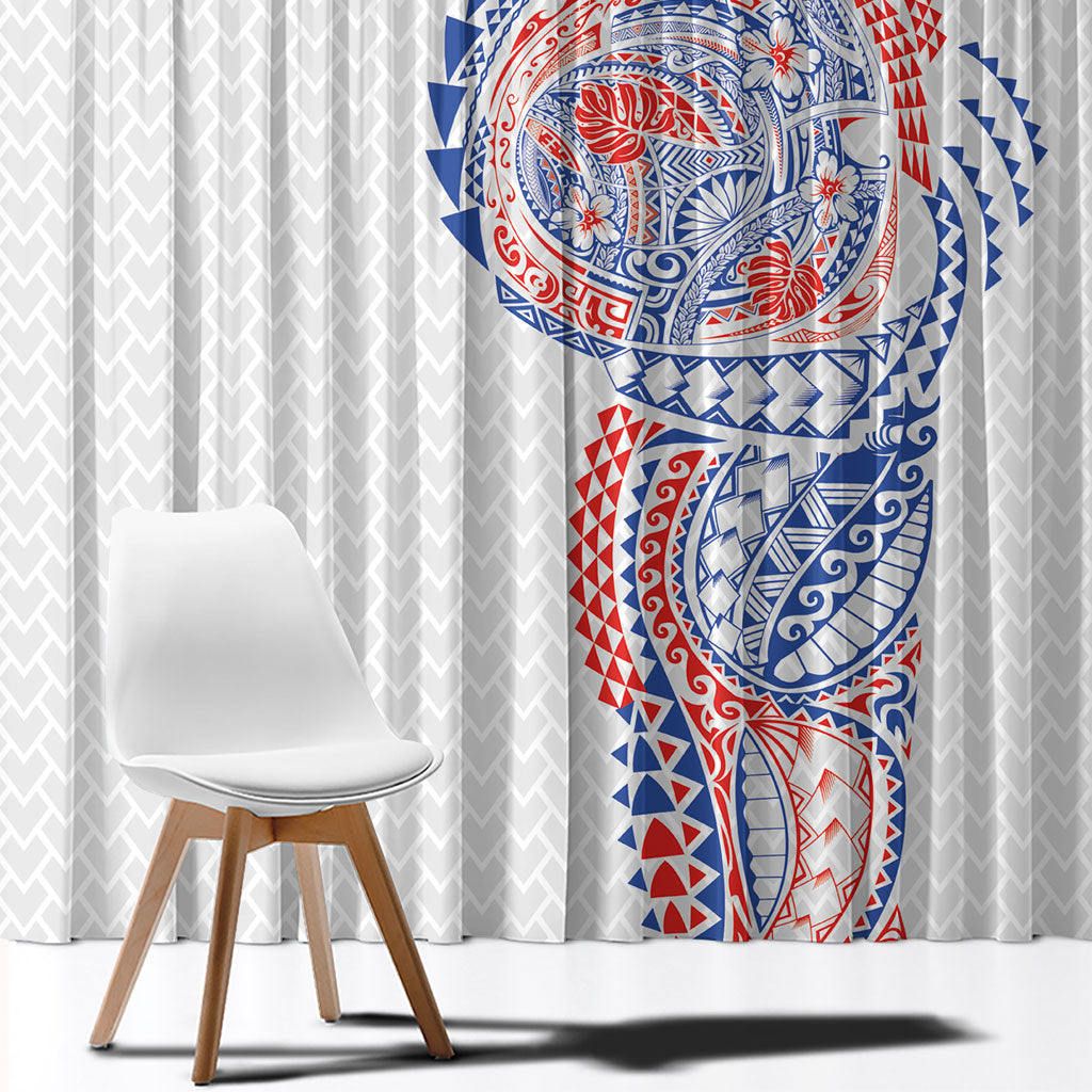 Hawaiian Traditional Tattoos Window Curtain Kakau Tribal Tropical Plant Motif Hawaii Flag Color Inspired