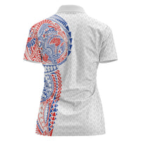 Hawaiian Traditional Tattoos Women Polo Shirt Kakau Tribal Tropical Plant Motif Hawaii Flag Color Inspired