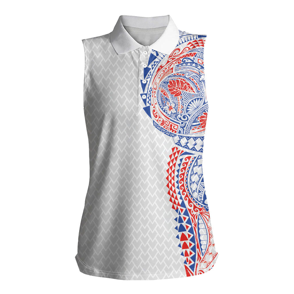 Hawaiian Traditional Tattoos Women Sleeveless Polo Shirt Kakau Tribal Tropical Plant Motif Hawaii Flag Color Inspired