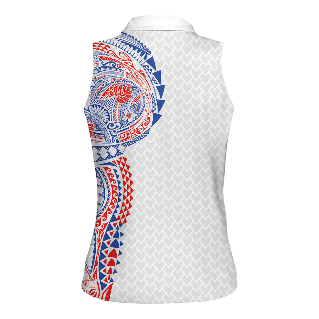 Hawaiian Traditional Tattoos Women Sleeveless Polo Shirt Kakau Tribal Tropical Plant Motif Hawaii Flag Color Inspired