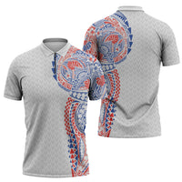 Hawaiian Traditional Tattoos Zipper Polo Shirt Kakau Tribal Tropical Plant Motif Hawaii Flag Color Inspired