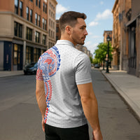 Hawaiian Traditional Tattoos Zipper Polo Shirt Kakau Tribal Tropical Plant Motif Hawaii Flag Color Inspired