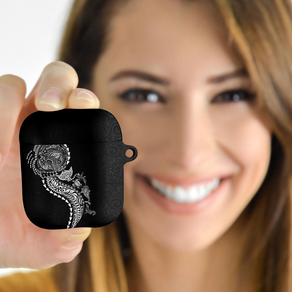 Hawaiian Kakau Tribal Sea Animals Tattoos AirPods Case Black Color