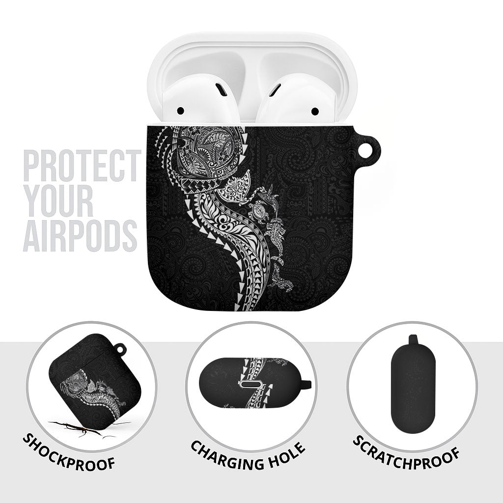 Hawaiian Kakau Tribal Sea Animals Tattoos AirPods Case Black Color