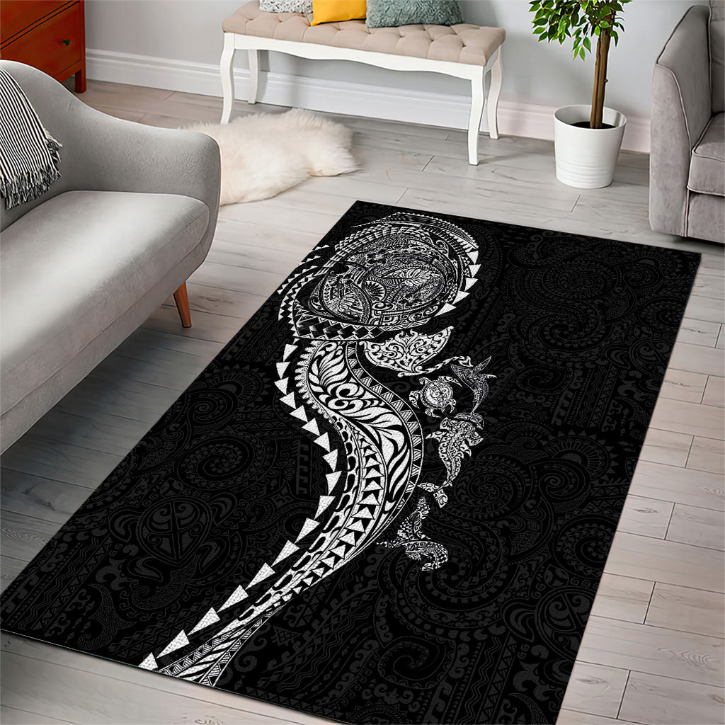 Hawaiian Kakau Tribal Sea Animals Tattoos Area Rug Black Color LT03 - Polynesian Pride