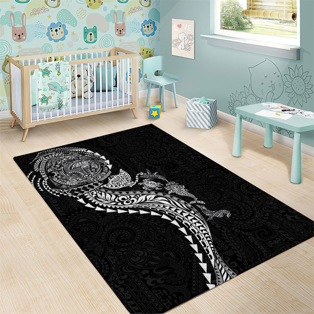 Hawaiian Kakau Tribal Sea Animals Tattoos Area Rug Black Color LT03 - Polynesian Pride