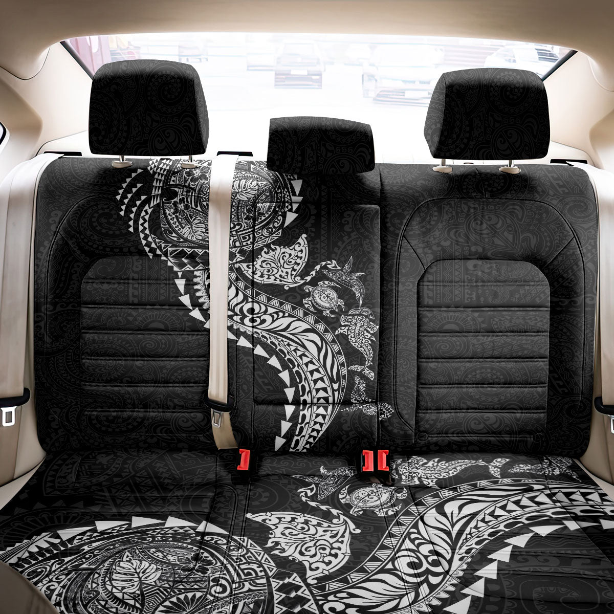 Hawaiian Kakau Tribal Sea Animals Tattoos Back Car Seat Cover Black Color LT03 - Polynesian Pride