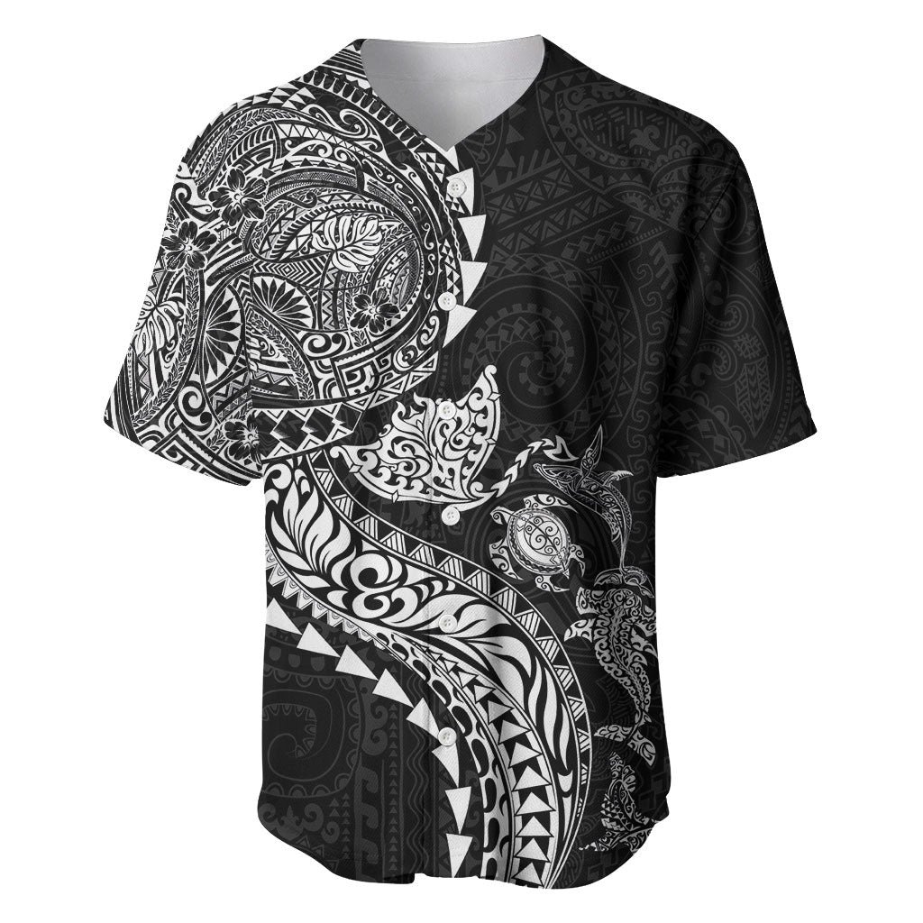 Hawaiian Kakau Tribal Sea Animals Tattoos Baseball Jersey Black Color LT03 Black - Polynesian Pride
