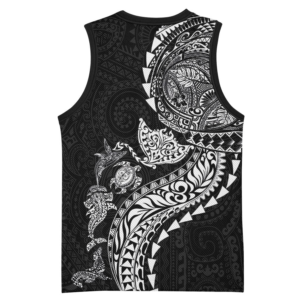 Hawaiian Kakau Tribal Sea Animals Tattoos Basketball Jersey Black Color LT03 - Polynesian Pride