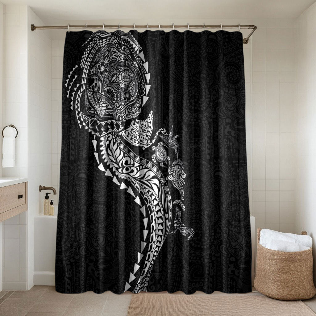 Hawaiian Kakau Tribal Sea Animals Tattoos Bathroom Set Black Color LT03 Shower Curtain Only Black - Polynesian Pride