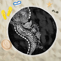 Hawaiian Kakau Tribal Sea Animals Tattoos Beach Blanket Black Color LT03 One Size 150cm Black - Polynesian Pride