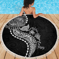 Hawaiian Kakau Tribal Sea Animals Tattoos Beach Blanket Black Color LT03 - Polynesian Pride