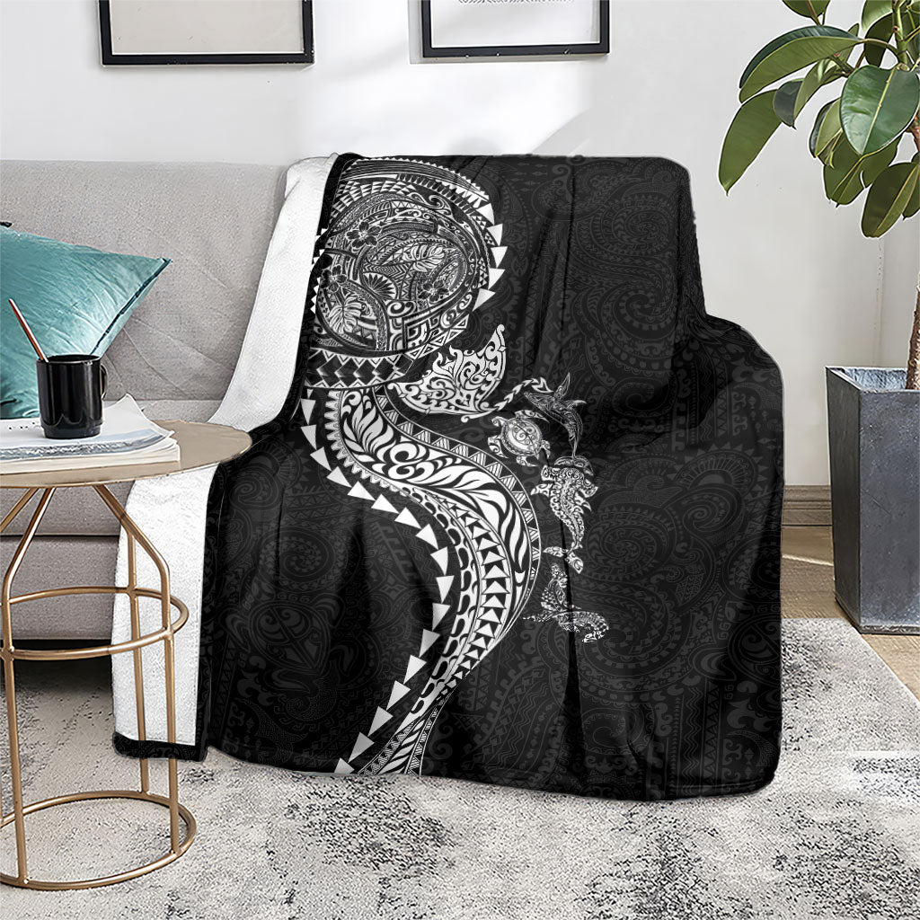 Hawaiian Kakau Tribal Sea Animals Tattoos Blanket Black Color LT03 - Polynesian Pride