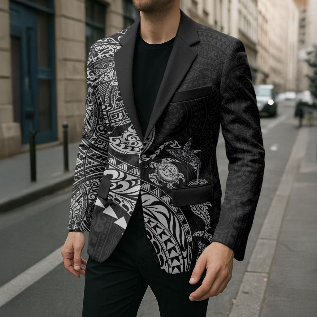 Hawaiian Kakau Tribal Sea Animals Tattoos Blazer Black Color LT03 - Polynesian Pride