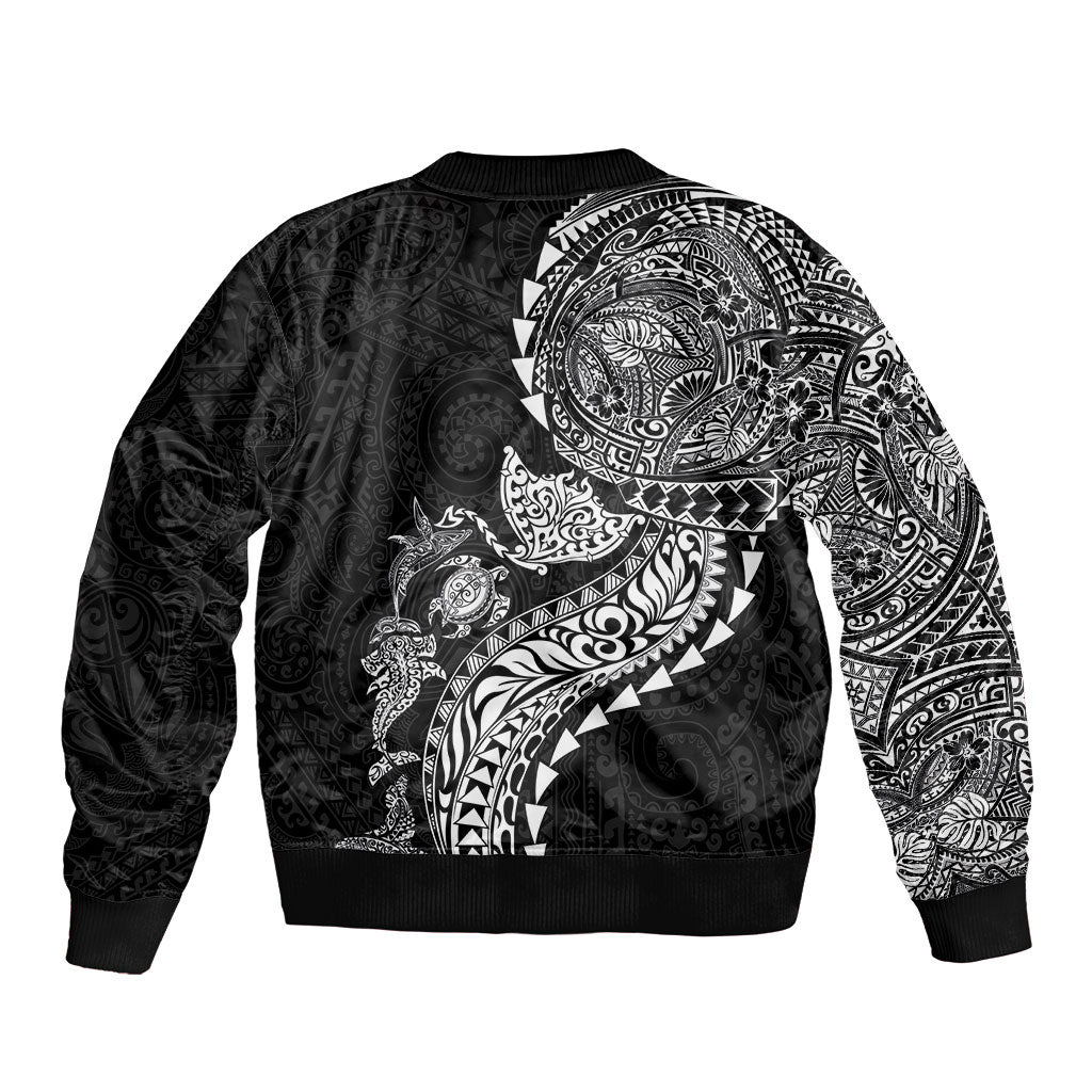 Hawaiian Kakau Tribal Sea Animals Tattoos Bomber Jacket Black Color LT03 - Polynesian Pride