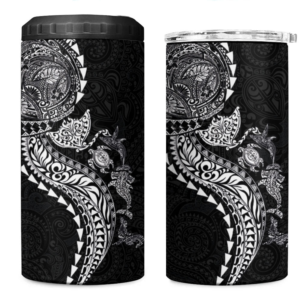 Hawaiian Kakau Tribal Sea Animals Tattoos 4 in 1 Can Cooler Tumbler Black Color