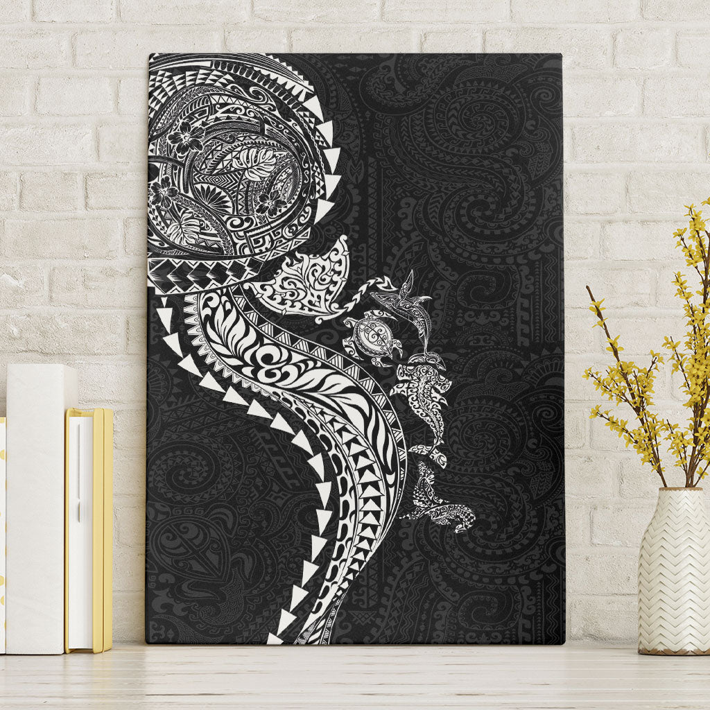 Hawaiian Kakau Tribal Sea Animals Tattoos Canvas Wall Art Black Color LT03 Without Frame Black - Polynesian Pride