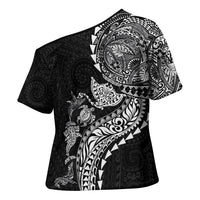 Hawaiian Kakau Tribal Sea Animals Tattoos Cross Shoulder Shirt Black Color LT03 - Polynesian Pride