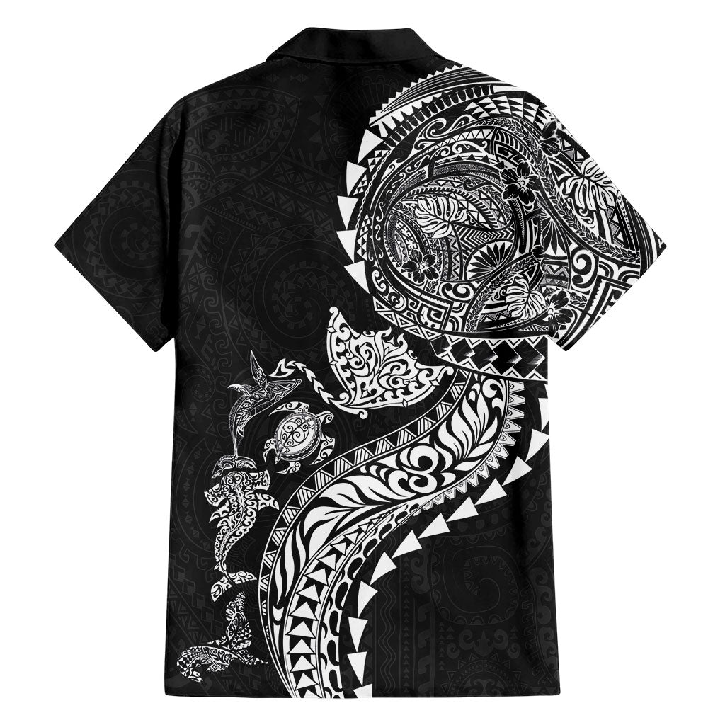 Hawaiian Kakau Tribal Sea Animals Tattoos Family Matching Mermaid Dress and Hawaiian Shirt Black Color
