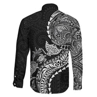 Hawaiian Kakau Tribal Sea Animals Tattoos Family Matching Off Shoulder Short Dress and Hawaiian Shirt Black Color