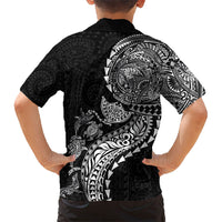 Hawaiian Kakau Tribal Sea Animals Tattoos Family Matching Summer Maxi Dress and Hawaiian Shirt Black Color