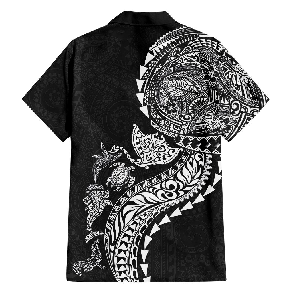 Hawaiian Kakau Tribal Sea Animals Tattoos Family Matching Summer Maxi Dress and Hawaiian Shirt Black Color