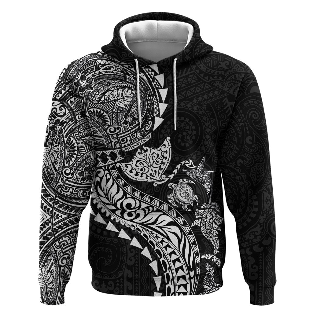Hawaiian Kakau Tribal Sea Animals Tattoos Hoodie Black Color