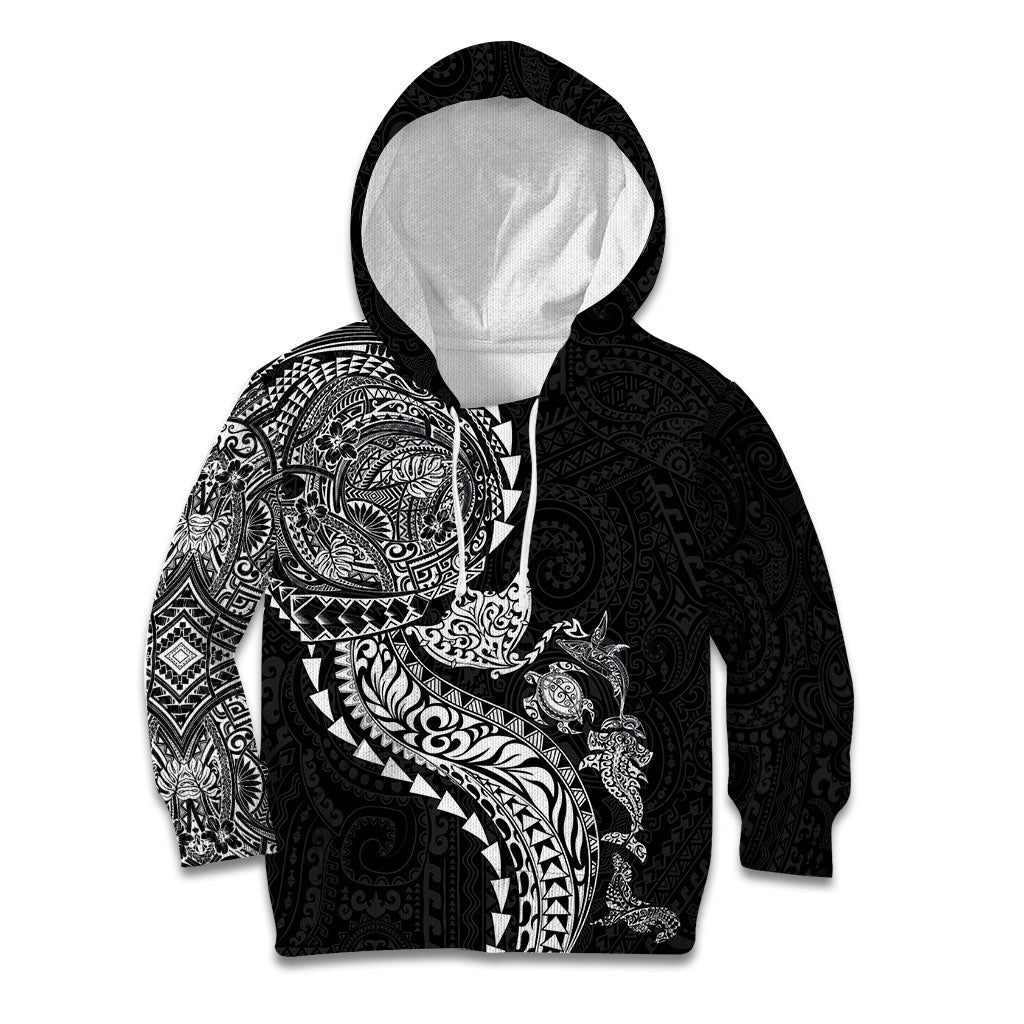 Hawaiian Kakau Tribal Sea Animals Tattoos Kid Hoodie Black Color