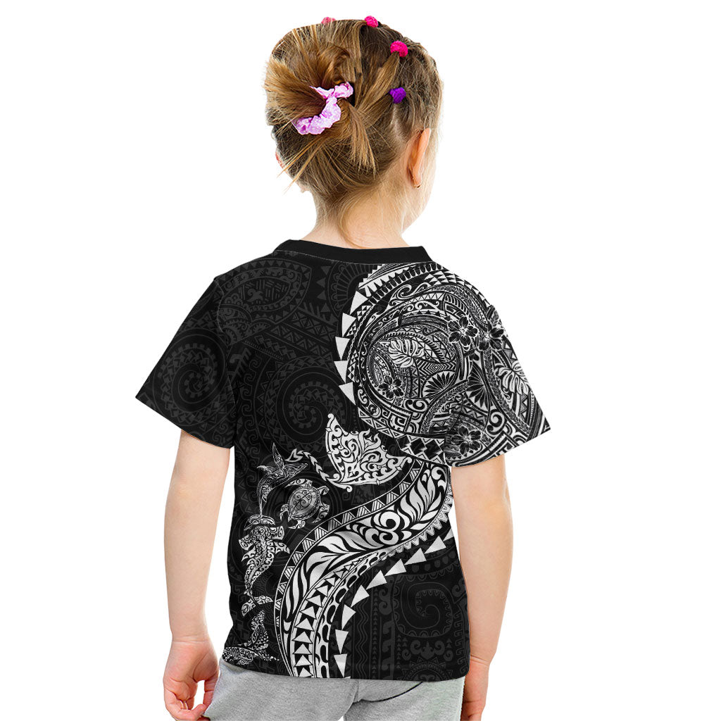 Hawaiian Kakau Tribal Sea Animals Tattoos Kid T Shirt Black Color