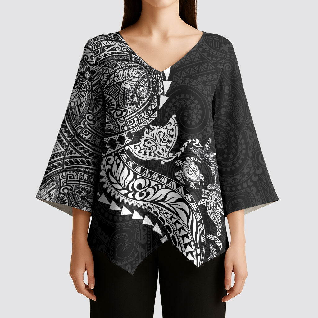 Hawaiian Kakau Tribal Sea Animals Tattoos Kimono Sleeve Blouse Black Color LT03 - Polynesian Pride