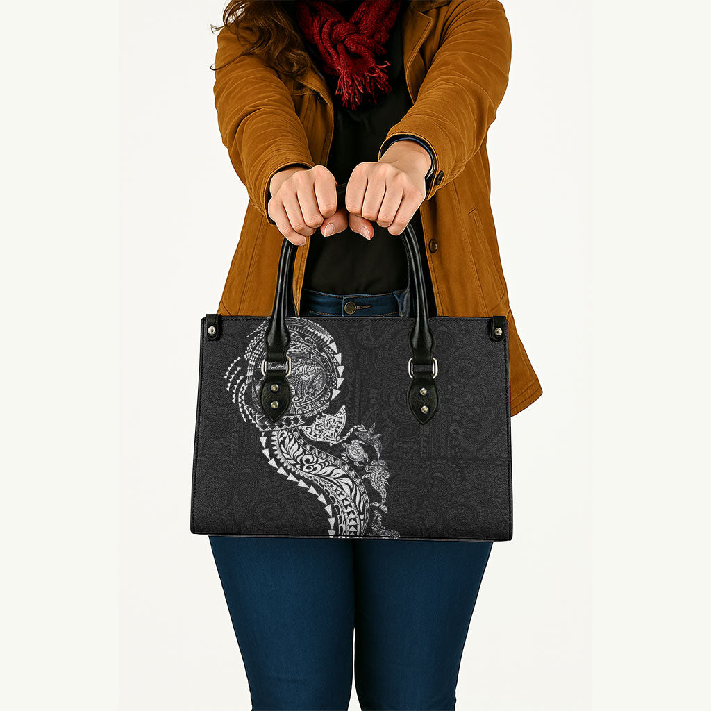 Hawaiian Kakau Tribal Sea Animals Tattoos Leather Bag Black Color