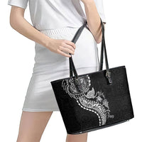 Hawaiian Kakau Tribal Sea Animals Tattoos Leather Tote Bag Black Color