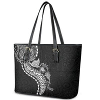 Hawaiian Kakau Tribal Sea Animals Tattoos Leather Tote Bag Black Color